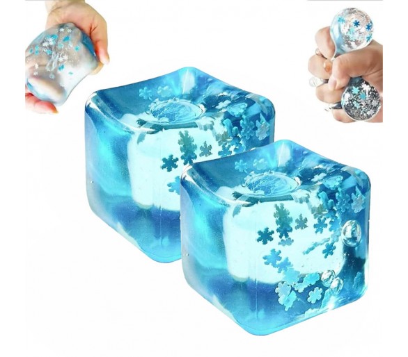 Squish Cube snowflake glitter blue