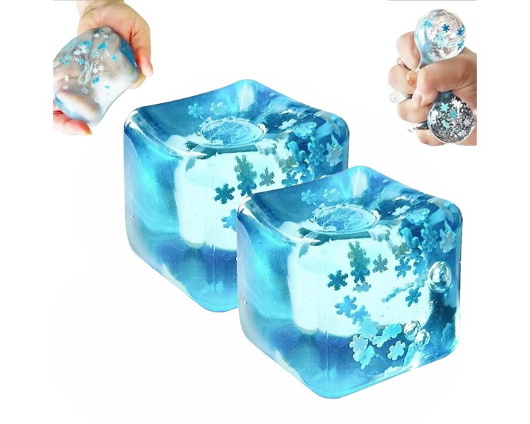 Squish Cube snowflake glitter blue