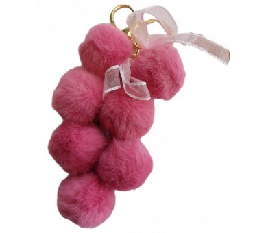 Fluffy Keychain Grapes 14cm Fuchsia