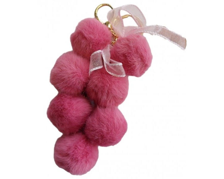 Fluffy Keychain Grapes 14cm Fuchsia