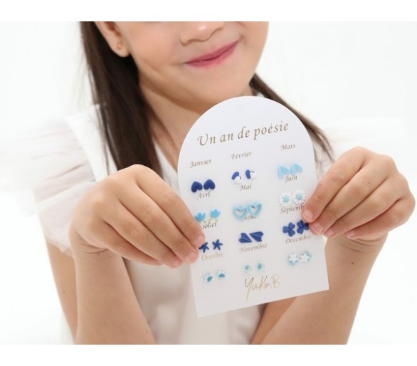 Oorbellen - blue 12 sets