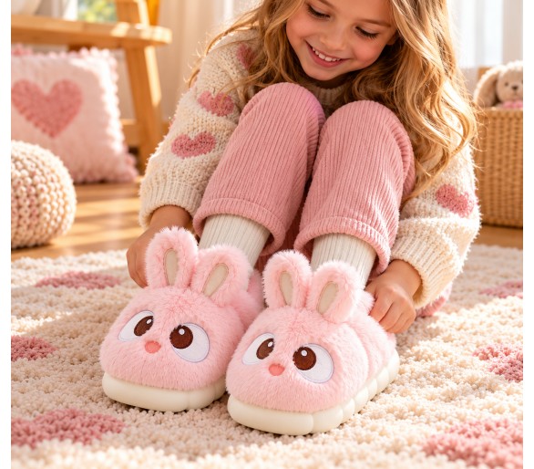 Roze pluche konijnenpantoffels – zacht & cosy