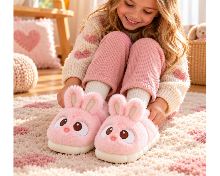 Roze pluche konijnenpantoffels – zacht & cosy