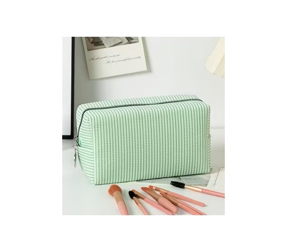 Striped toiletry bag – green