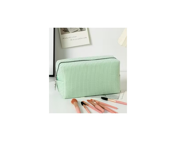Striped toiletry bag – green