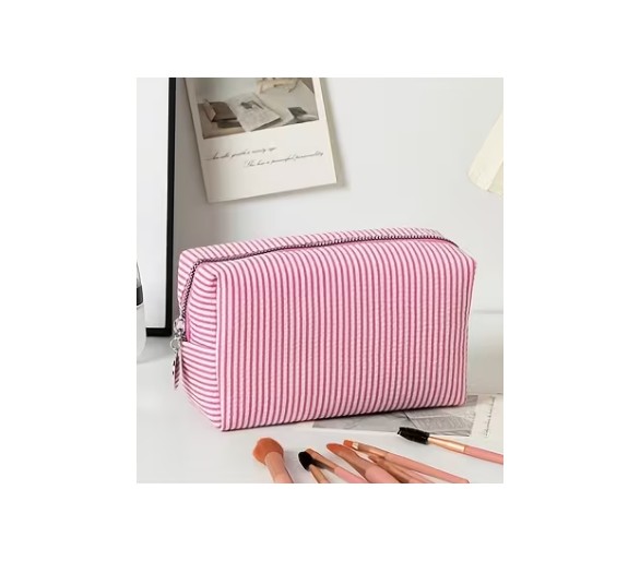 Striped toiletry bag – fuschia