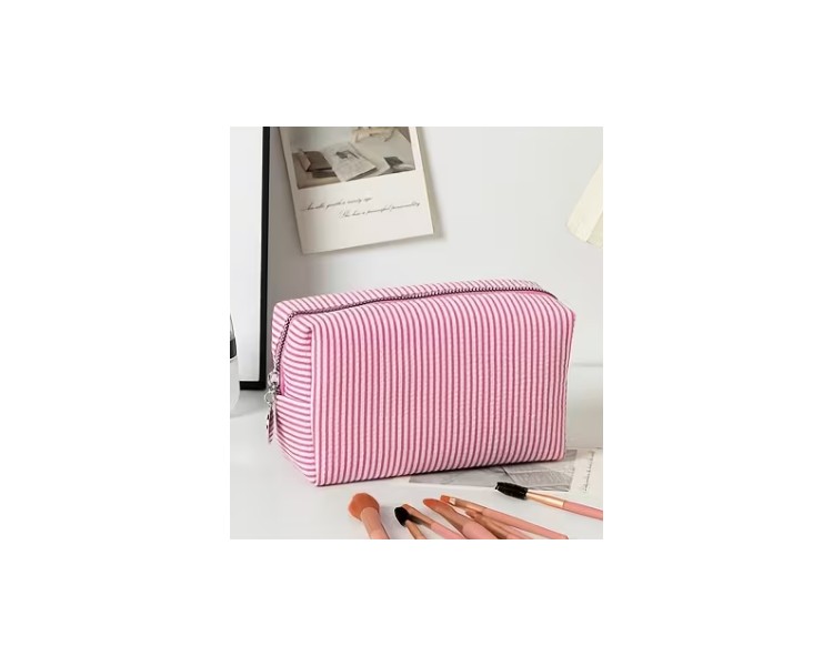 Striped toiletry bag – fuschia