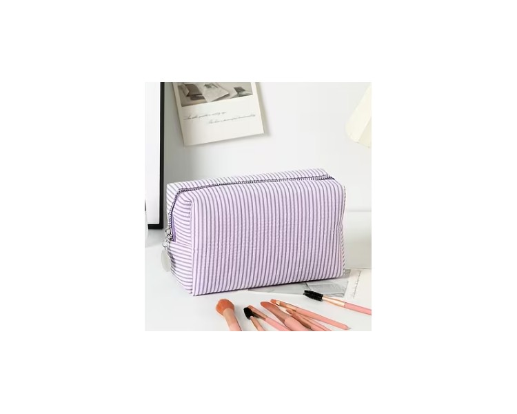 Striped toiletry bag – purple
