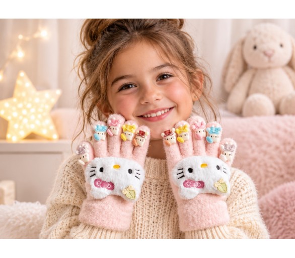 Cute Pink Fluffy Cat Gloves