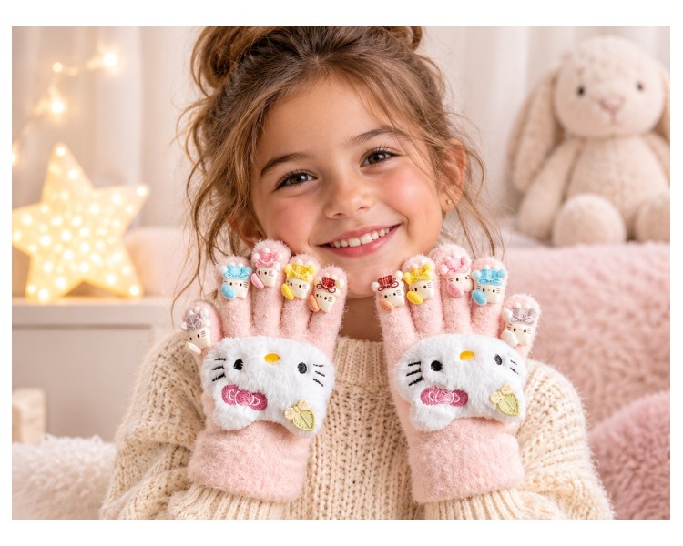 Cute Pink Fluffy Cat Gloves