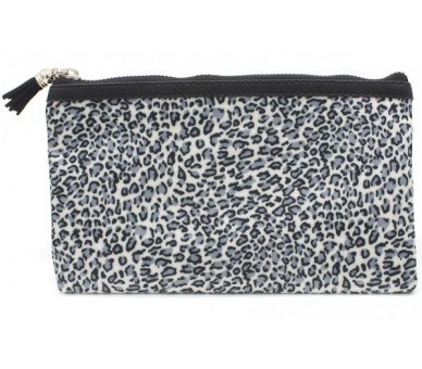 Make Up Bag with Leopard Print and Tassel 22x13.5cm Grey