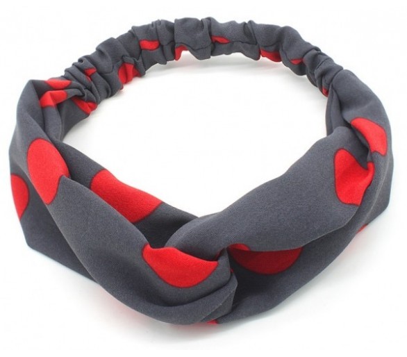 Headband with Dots Grey-Red