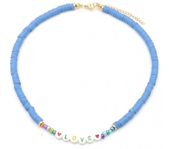 Beaded Necklace LOVE Blue