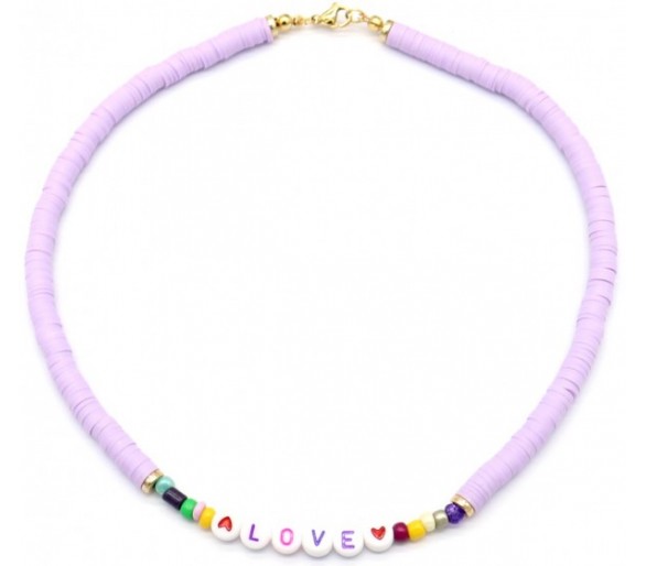 Beaded Necklace LOVE Purple
