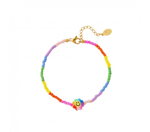 Smiley armband met bloemen - Rainbow collectie
